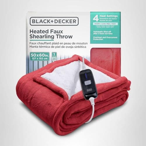 BLACK+DECKER Heated Blanket Electric Throw, Faux Shearling Electric Blanket, Heating Blanket with 4 Heating Levels, 3H Timer, Auto Shutoff, Fast Heating (50x60 inches, Maroon) 9