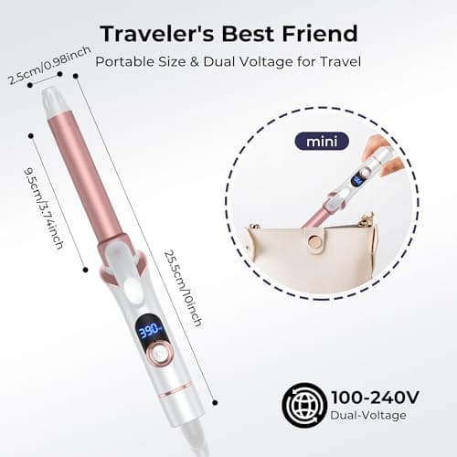 Mini Curling Iron, Ukliss Travel Friendly Double Voltage Curling Iron Wand for Short Hair, Ceramic Curling Wand for Versatile Styling, Portable and 60 Mins Auto-Off, 5 Heat Settings, White 3/4 inch 6