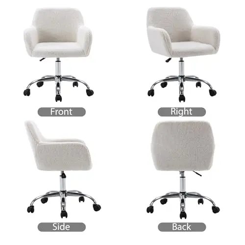 KCC Faux Fur Vanity Makeup Desk Chair, Comfy Fluffy Swivel Modern Leisure Armchair with Wheels, Upholstered Fuzzy Height Adjustable for Teens Women Girls Elegant Home Office 7