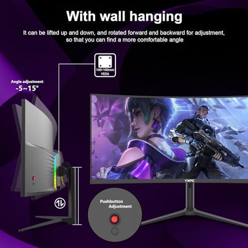 YXPC 34 inch Curved Gaming Ultrawide Monitor 100hz 3440x1440,1ms(MPRT), 21:9,4000:1,1500R ,HDR, 300nits, sRGB 99%,Blue Light Filter, HDMI 2.0×2,DP 1.4×2，Lifting base, supports wall mounting（100*100mm） 8