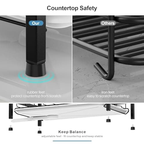 iSPECLE Dish Drying Rack - 2 Tier Dish Rack with Cup Holder, Dish Drainer with Automatic Drainage, Drainboard and Metal Utensil Holder Large Capacity for Small Kitchen Countertop Saving Space, Black 7