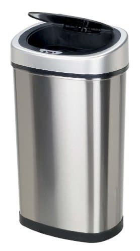 NINESTARS DZT-50-9 Automatic Touchless Infrared Motion Sensor Trash Can, 13 Gal 50L, Stainless Steel Base (Oval, Silver/Black Lid) 12