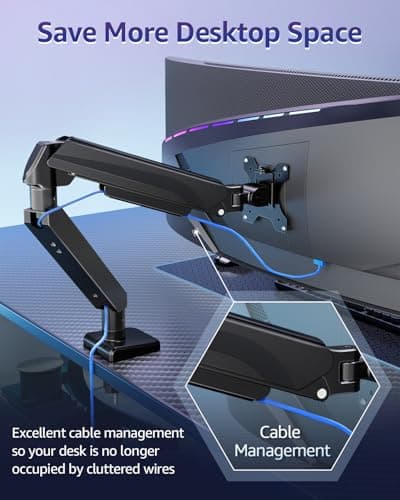 MOUNTUP Heavy Duty Single Monitor Arm for 42 40 39 34 32 27Inch Screens, Monitor Stand for Desk Supports 4.4-33 lbs, Height Adjustable Ultrawide Monitors Mount with C-Clamp & Grommet Base 8