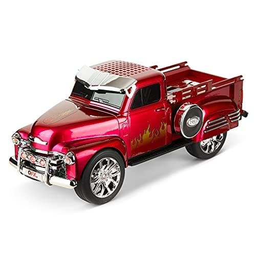 QFX Bluetooth 1953 Hot Rod Pickup Truck Replica Speaker, 3-inch Speakers, Hands Free Link, Built-in Microphone, FM Radio and LED Party Lights, Red - BT-1953-RED