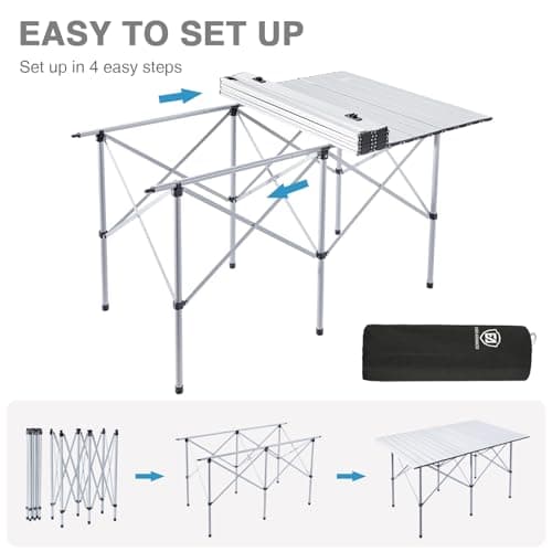 EVER ADVANCED Camping Table, Fold up Lightweight, 4-6 Person Portable Roll up Aluminum Table with Carry Bag for Outdoor, White 6