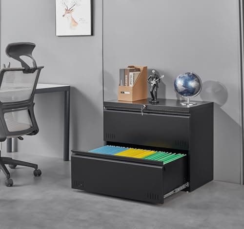 Guizeeopo Metal File Cabinet with Lock, 2 Drawer Lateral File Cabinets for Home Office, Printer Stand, Heavy Duty Office Storage Cabinet for A4/Letter/Legal Size, Assembly Required(Black) 7