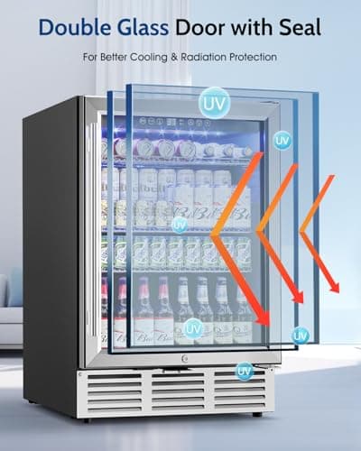 Feelfunn 24 inch Beverage Refrigerator - 180 Cans Under Counter Beverage Fridge with Glass Door & Safety Lock for Beer Wine Soda, Built-in or Freestanding Drink Fridge for Home Office Kitchen or Bar 5
