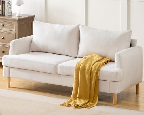 Small Loveseat Sofa for Living Room - 70'' Beige Couch with USB for Bedroom and Office - Modern Love Seat Sofa Deep Seating for Apartment Furniture - Comfy Two Seater Couches Sleeper Sofas (Off-white)