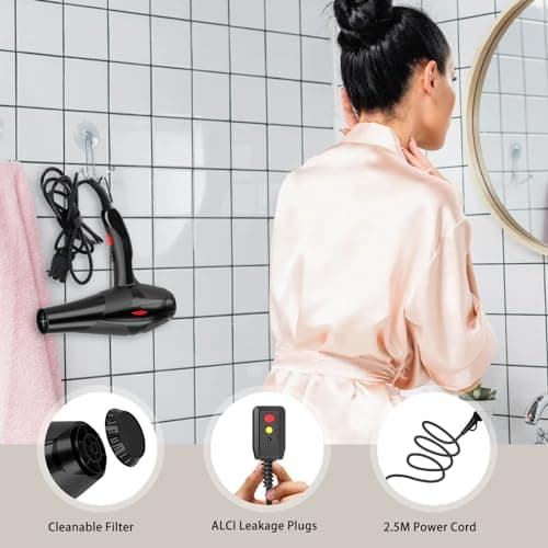 Hair Dryer Professional Ionic Salon Hair Dryer 2400W Powerful Fast-Drying Blue Light Ionic Hair Dryers with Diffuser, AC Motor Constant Temperature Quiet Ion Dryers for Women Men 6