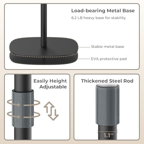 POLESTO Portable Laptop Floor Stand, Bedside/Sofa Table with Height Adjustable 18''~48'', Sleek Wooden Lectern Standing Desk Mobile Podium for Home, Office, School, Black 6