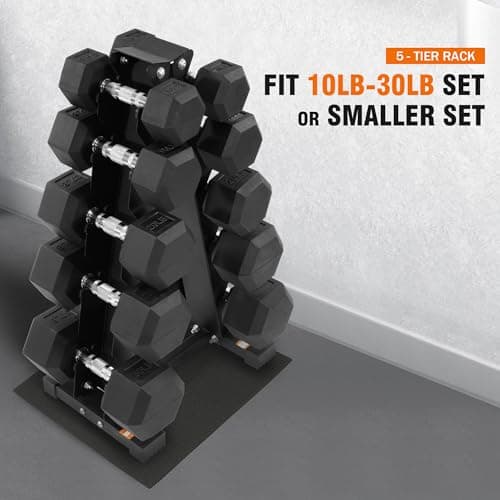 Fitvids Rubber Coated Hex Dumbbell Weight Set and Storage Rack, 200 LBS 6