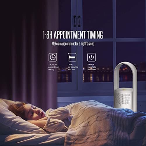ULTTY Bladeless Tower Fan with Air Purifier, 90° Oscillating Bladeless Fan with Remote, Touch, 8H Timer, Floor Fans for Bedroom Whole Room Home Office R021, White 6
