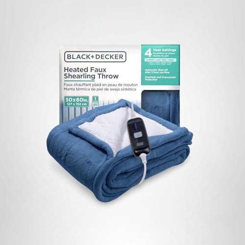 BLACK+DECKER Heated Blanket Electric Throw, Faux Shearling Electric Blanket, Heating Blanket with 4 Heating Levels, 3H Timer, Auto Shutoff, Fast Heating (50x60 inches, Navy) 9