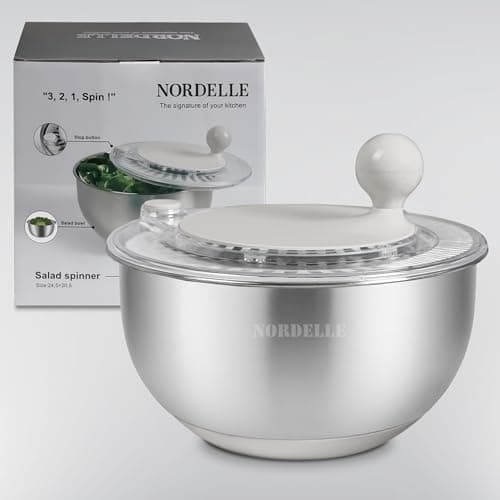 NORDELLE Stainless Steel Salad Spinner – Large Lettuce Dryer with Non-Slip Base & Instant Stop, BPA-Free Vegetable Washer, 5.3 Qt Cream White 7
