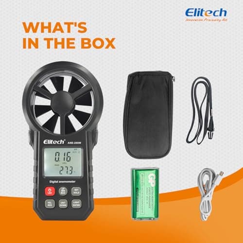 Elitech Bluetooth Anemometer Handheld, Digital Wind Speed Meter with Temperature and USB Data Export, CFM/CMM Measurement, for Drone Flights, Outdoor Activities, and HVAC, ANE-200W 8