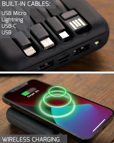 goojett 5-in-1 Wireless Portable Charger: 4 Built-in Cables, USB-C 10000mAh Digital Display + Flashlight, Power Bank - External Battery Pack Compatible with iPhone, Samsung, iPad. Batería Portátil. 3