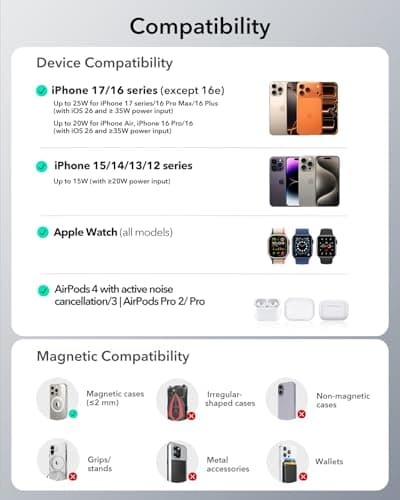 ESR for 3 in 1 Charging Station, Qi2.2 Certified 25W MagSafe Charger Stand with CryoBoost, Phone-Cooling Fast Charging Station, for iPhone 17/16 with iOS 26, AirPods, Apple Watch, Black 8