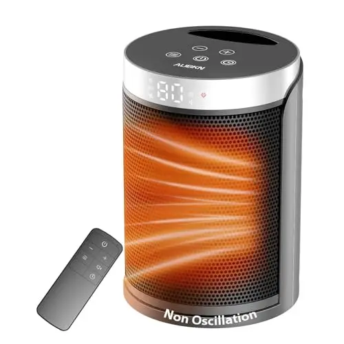 Space Heater, AUBKN Small Portable Electric Heaters for Indoor Use with Thermostat and Remote,12H Timer, 5 Mode, 1500W PTC Ceramic Fast Safety Heat for Home Office Bedroom