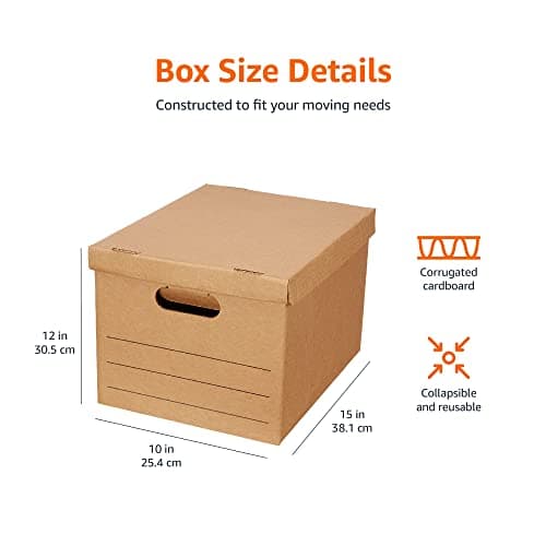 Amazon Basics Moving and Storage Boxes with Handles and Lift-Off Lids, File Storage, Collapsible, 15x10x12 in, Brown, 20-Pack 6