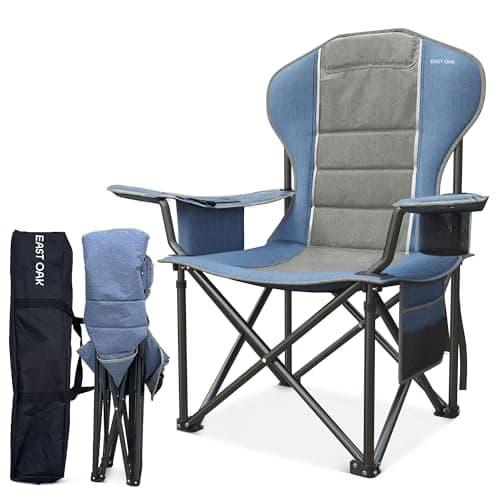 East Oak Camping Folding Chair, Heavy Duty Support 500 LBS Camping Chairs for Adults, 600D Oxford Lawn Chairs with Side Pocket and Cup Holder, Outdoor Chairs for Sports Beach Fishing, Blue