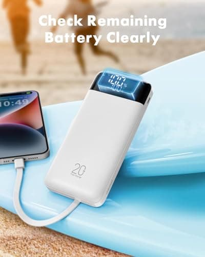 charmast 20000mAh Portable Charger with Built in Cables, 22.5W Travel Power Bank Fast Charging, USB C Cell Phone Battery Pack for iPhone 16/15/14/13/12/11 Series, iPad, Samsung, Android, Tablet 7