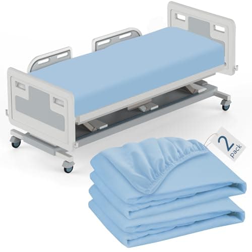 Hospital Bed Sheets Fitted 36" x 84" x 9", 2 Pack Blue Hospital Bed Sheets for Home & Hospital Care Beds, Soft Hospital Sheets with Elastic All Around