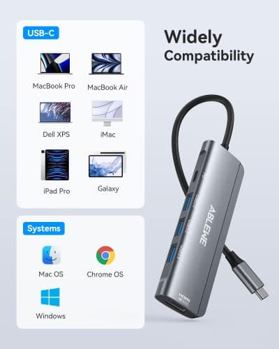 ABLEWE USB C Hub: Thunderbolt 3 to HDMI Adapter with 4K HDMI, 3x USB 3.0 and 100W PD Charging for MacBook Pro/Air, iPad Pro, Chromebook, Pixelbook, XPS, Surface 6