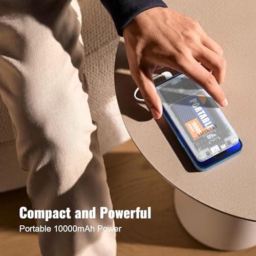 LIPSWEET Portable Power Bank, Slim10000mAh Portable Charger, 20W USB C External Battery Pack with Built-in AC Wall Plug, Three Cables Compatible with iPhone Tablet Smartphone and More (Transparent) 7