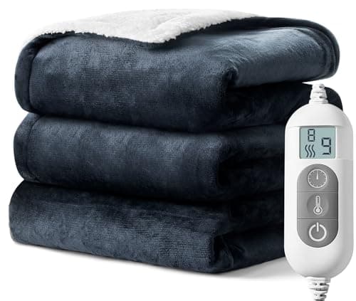 Electric Blanket Heated Throw,Double-Sided Flannel＆Sherpa Electric Throw with1-9 hrs Timer Auto-Off & 8 Heating Levels,ETL Certification,Machine Washable,Heated Protection Ultra Soft Warm