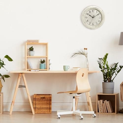 Peohud Silent Wall Clock, 12 Inch Vintage Non Ticking Quartz Battery Operated Round Clock, Rustic Wall Clock for Living Room Kitchen Home Office Classroom School 6