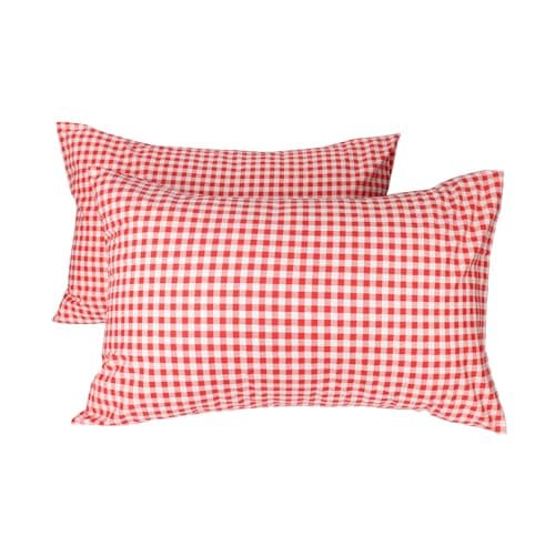 Red Checked Queen Pillow Cases 2 Pack Envelope Closure Soft Cotton Fabric Pillow Covers Queen Size 30" L x 20" W
