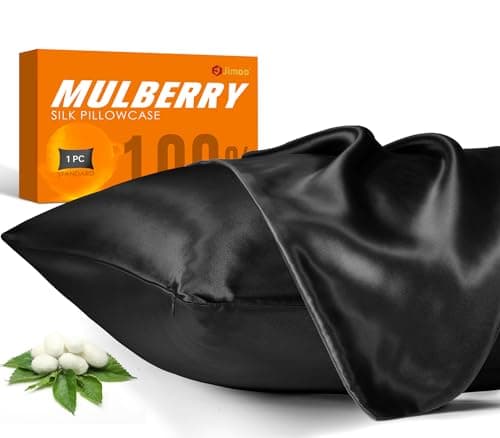 100% Mulberry Silk Pillowcase for Hair and Skin, 22 Momme Pure Natural Silk Pillow Case Both Sided with Zipper, Pillow Cover for Women Mom Men (Black, Standard 20''×26'', 1 Pack)
