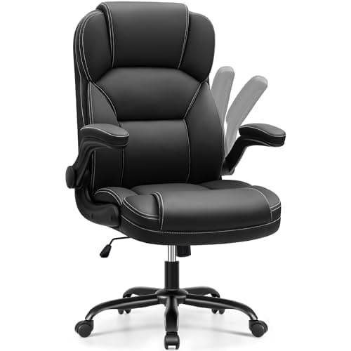 PU Leather Executive Office Chair, Ergonomic High-Back Computer & Gaming Chair with Adjustable Height, Rolling Swivel & Flip-Up Armrests, Comfy Padded Seat for Home Office-Black 8
