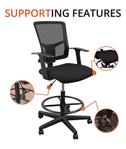 Stand Up Desk Store Sit to Stand Drafting Task Stool Chair for Standing Desks with Adjustable Footrest and Armrests (Black) 8