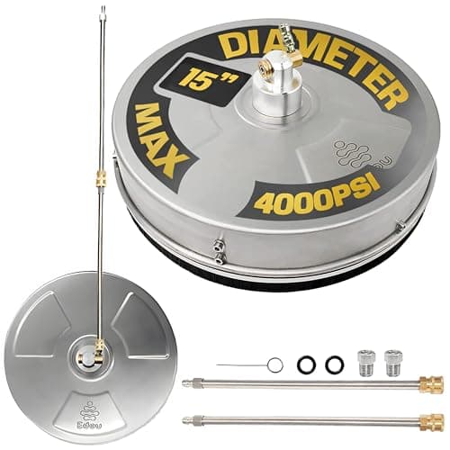 EDOU Direct Pressure Washer Surface Cleaner 15" - Stainless Steel - Heavy Duty - 4,000 PSI Max Working Pressure - Includes: 2 Pressure Washer Extension Wand Attachments