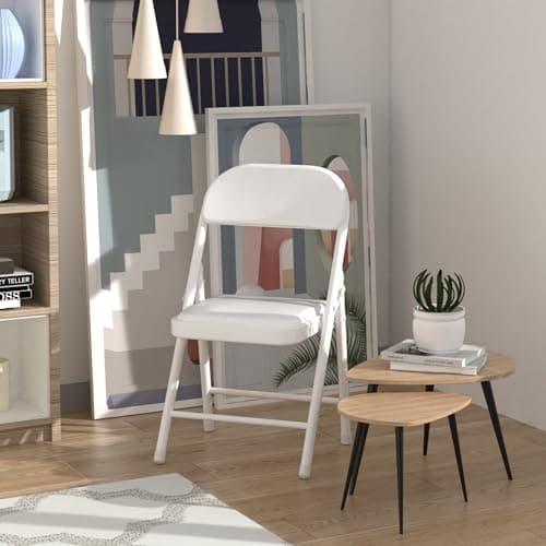 Molylain 2 Pack White Folding Chairs with Padded Cushion, Portable Stackable Foldable Chair for Indoor Outdoor, Commercial Seat with Metal Frame for Home Office Events Wedding Party (2, White) 5