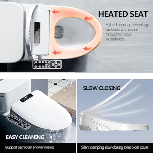 WLJBIDET Bidet Toilet Seat, Electric Bidet with Heated Toilet Seat, Instant Warm Water & Air Drying, Temperature Adjustable, Side Panel Control, Display Screen, Night Light, Elongated 5
