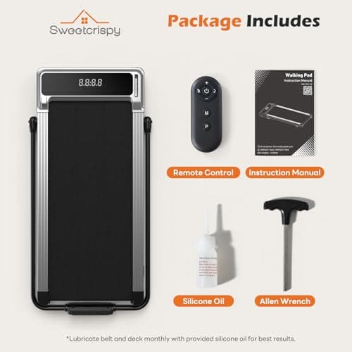 Sweetcrispy Walking Pad with Handle Bar, Folding Under Desk Treadmills with Handle, Portable Design for Home Office Workouts, Ideal for Apartments Work-from-Home Fitness, Remote Included, Silvery 10