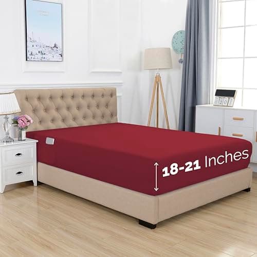 Elegant Comfort 1500 Premium Hotel Quality 18-21 Inches Deep - Extra Deep Pocket Single Fitted Sheet for High Mattress, Luxury and Softest, Smart Pocket - Wrinkle Free, California King, Burgundy