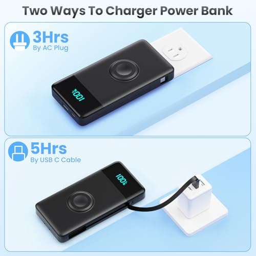 Portable Charger for iPhone with Built in Cables & Wall Plug,6-in-1 10800mah Power Bank With iWatch Charger,QC4.0+25W PD Fast Charging LCD Display Battery Pack for iPhone 16/15/14,Android,Apple Watch 5