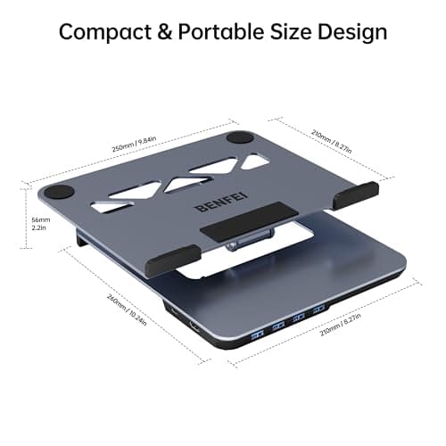 BENFEI Laptop Stand with USB C 6in1 Docking Station, HDMI 4K@60Hz, 4*USB3.0, 100W PD Compatible with MacBook Pro/Air, iPad Pro, XPS, Thinkpad 7