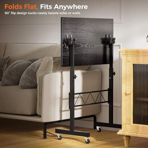 COMHOMA Small Standing Desk Adjustable Height & Tiltable Tabletop, Mobile Stand Up Desk for Laptop, Portable Computer Table for Home Office Work and Walking Pad Treadmill, Height 30.7"-46.4", Black 5