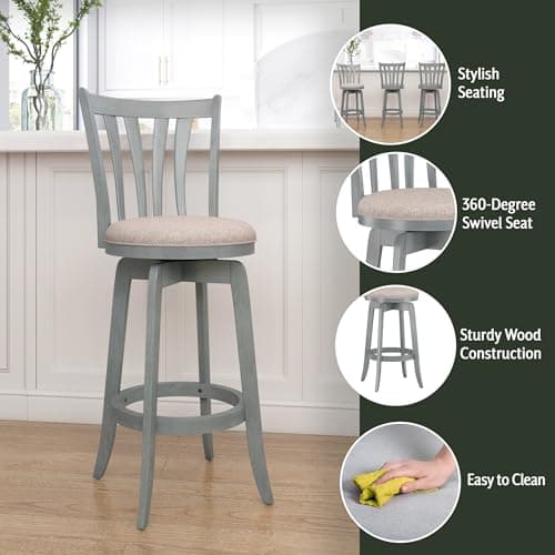 Hillsdale Furniture Savana Wood Bar Height Stool, 30" high, Blue Wire Brush 4