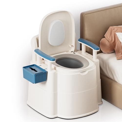 AKIMRABY Bedside Commode, Upgraded Safety Commode Toilet for Elderly and Disabled, Potty Chair for Adults with Detachable Armrest, 16.3" Seat Width, 500lbs Heavy Duty - Bedside Commodes for Seniors