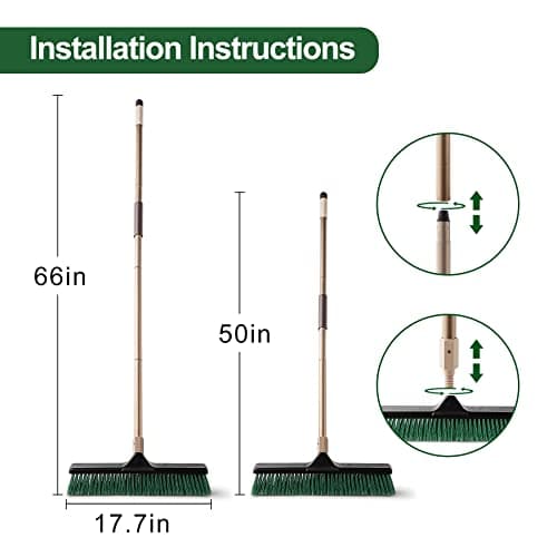 Eyliden Push Broom 18" Heavy-Duty with 66" Long Handle, Stiff Bristles, Outdoor Commercial Broom Brush for Garage Concrete Sidewalk Driveway Yard Patio Deck Warehouse, Sweeper for Snow (Blue) 6