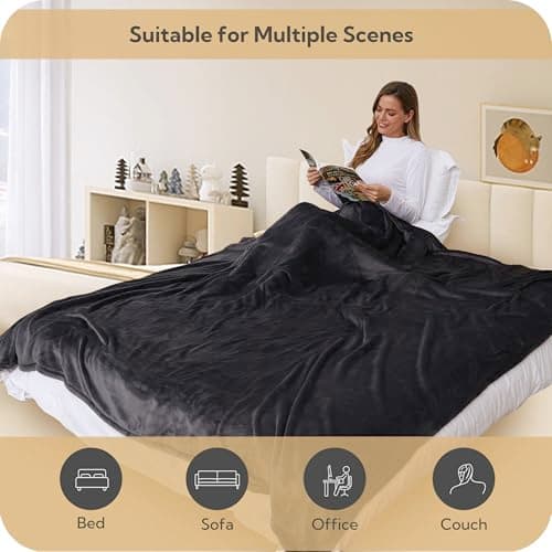 SUNNY HEAT Heated Electric Blanket Full Size 72"x84" - Cozy Warm Flannel Heated Blanket with 4 Heating Levels & 10 Auto Off - Winter Comfort Heating Blanket, Sleep Aid Bedding, Dark Grey 7