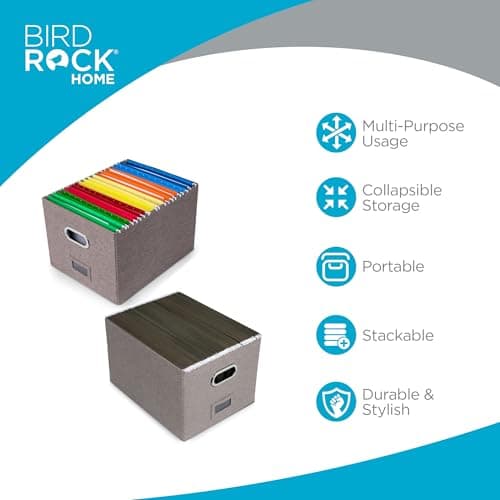 Internet's Best Collapsible File Box Storage Organizer with Lid - Decorative Linen Filing & Storage Office Boxes – Hanging Letter/Legal Folder – Home Office Bins Cabinet – Grey Container - 1 Pack 5