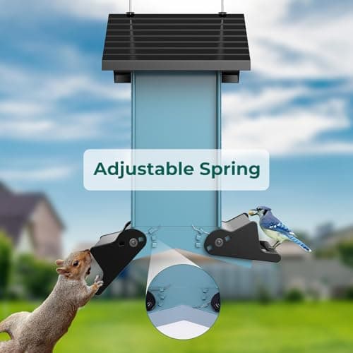 Squirrel-Proof Bird Feeder for Outdoor Hanging, Metal Bird Seed Feeder with Bilateral Weight-Activated Perches, 5LB Large Capacity, ldeal for Wild Birds Gift, Easy Refill & Clean, Blue 8