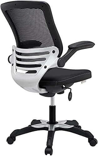 Modway Edge Mesh Back and White Vinyl Seat Office Chair With Flip-Up Arms - Computer Desks in Black 6