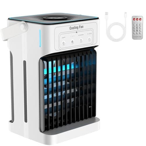 Portable Air Conditioners, Dual Motor & Fan Blades Evaporative Air Cooler with Remote, 3 Speeds & 3 Mist, Colorful Night Light Cooling Fan with 2-8H Timer, Personal AC Unit for Bedroom Office